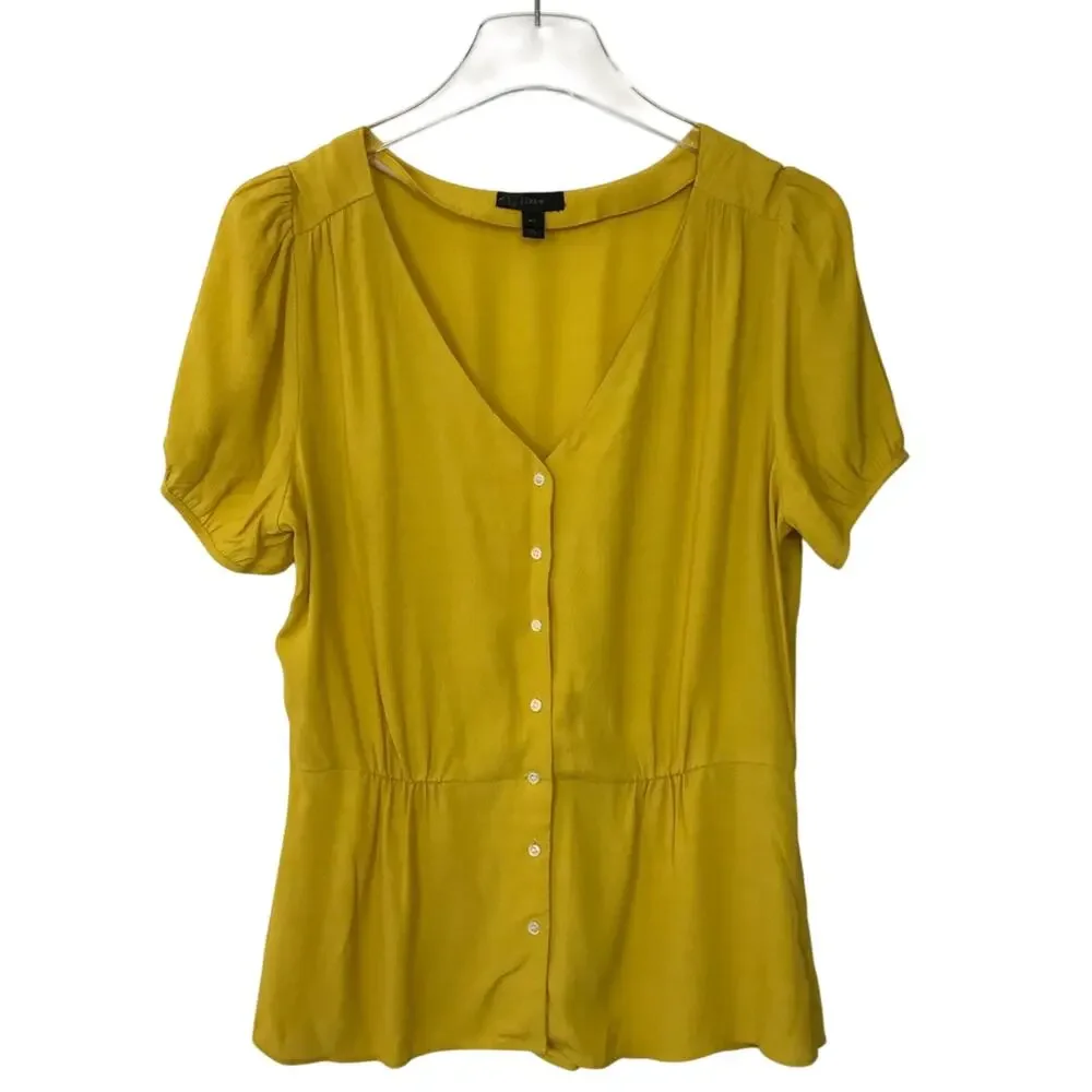 J. Crew Short Sleeve Button Peplum Blouse Yellow Size 4 Tall